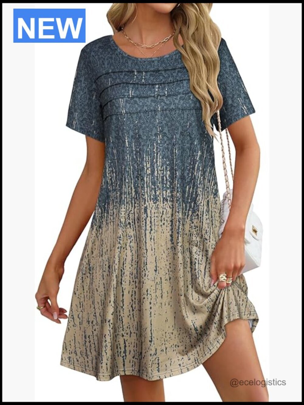 Women's Casual Short Sleeve Pleated Front T Shirt Dress